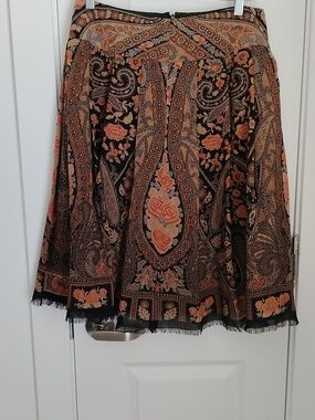 Boho Floral Paisley A-Line Skirt in Peach and Black